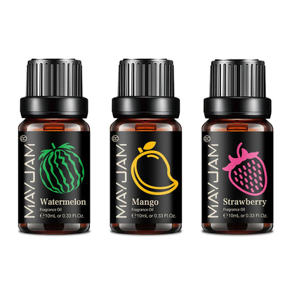 Blushimmer MAYJAM Fruit Essential Oil 10ml with cherry, banana, papaya, grape, litchi, guava, kiwifruit, pear, and fig scents