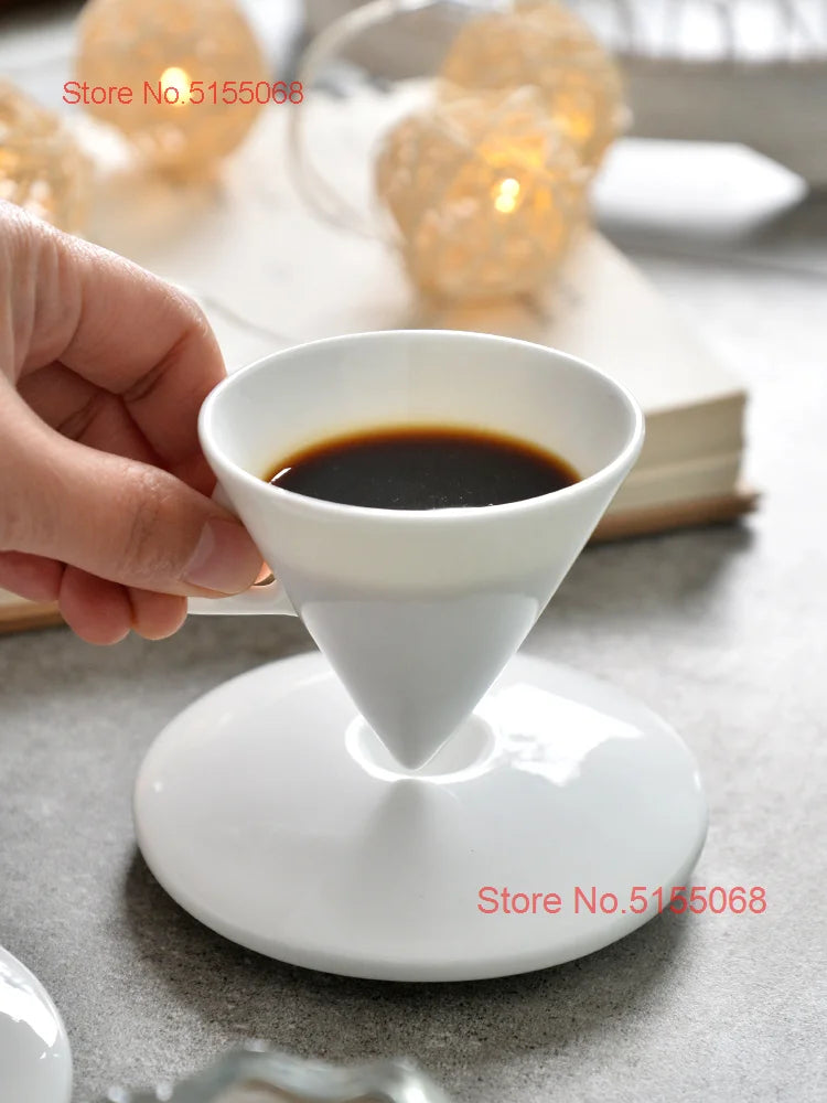 Artistic Creative Cone Espresso Coffee Mug And Tray Set Black Coffee Cup Demitasse For Cafe Bone China ESPRESSO SHOT Tea Tumbler