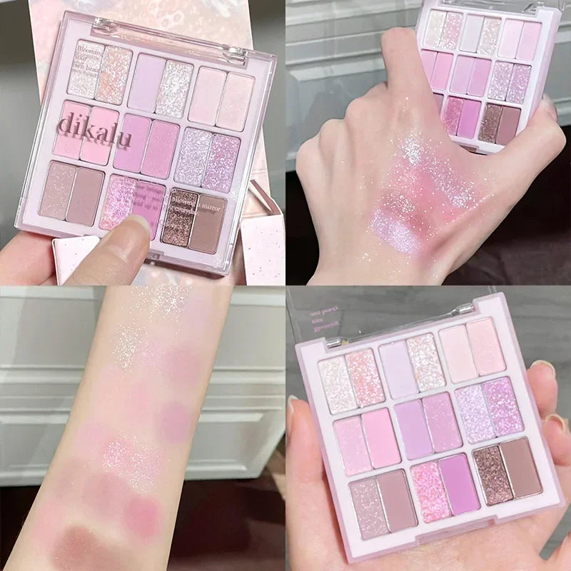Blushimmer 18-color color blocking eyeshadow palette with pink and purple shades, perfect for Korean summer ice cream-inspired makeup.