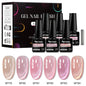 Set of 7 shiny pink magnetic gel nail polishes by Blushimmer with magnetic rods, semi-permanent, soak-off UV gel varnish for nails.