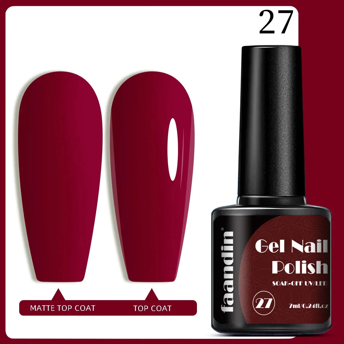 Blushimmer Faandin 7ml red gel nail polish bottle with high saturation color, quick-drying UV lamp formula, alcohol-free, easy to use.