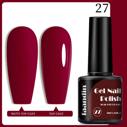 Blushimmer Faandin 7ml red gel nail polish bottle with high saturation color, quick-drying UV lamp formula, alcohol-free, easy to use.