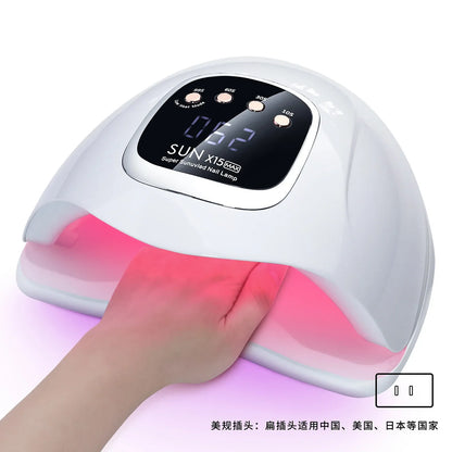 Blushimmer SUN X15 MAX high-power gel nail drying lamp with 66 LEDs, 280W, auto sensor, for efficient gel polish curing.