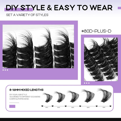 Blushimmer GROINNEYA DIY eyelash extension kit with lash clusters, bond, seal, and tweezers for at-home eyelash makeup application.
