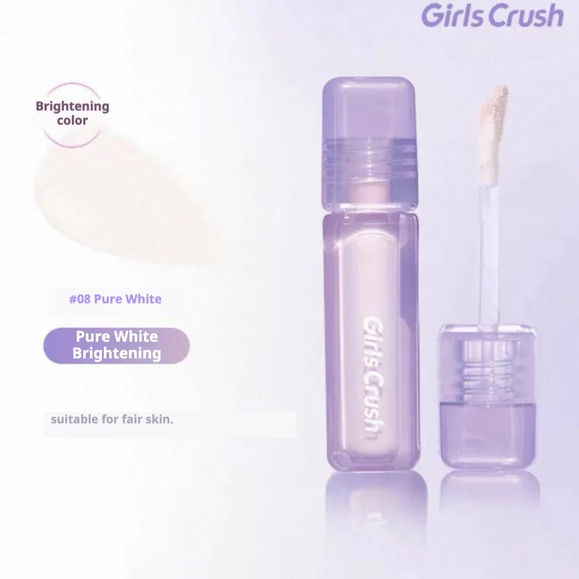 Blushimmer Girlscrush liquid concealer with facial brightening and velvet sunscreen, applied on smooth, moisturized skin.