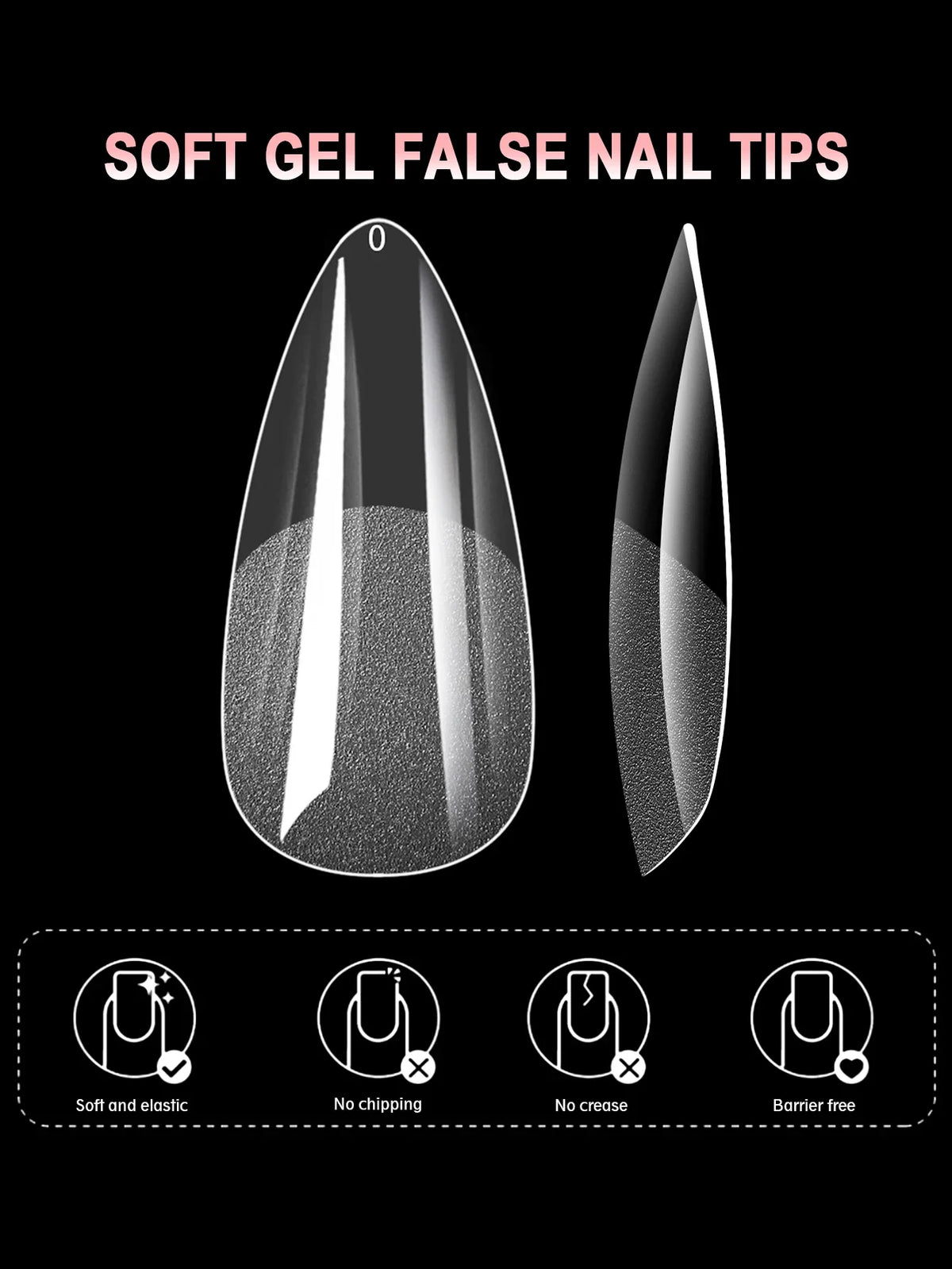 Set of 100/600 Blushimmer short almond gel nail tips for full cover false nails, suitable for acrylic nails and press-on salon or home use