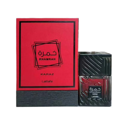 Blushimmer Lattafa Khamrah Vanilla Eau de Parfum bottle with warm spicy amber and cinnamon notes, 100ml long-lasting fragrance for unisex.