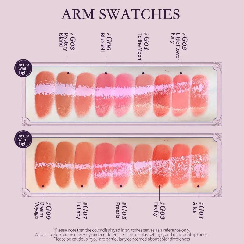 Blushimmer Flower Knows Midsummer Fairytales lip balm with coating film, moisturizing, non-sticky lip gloss in a soft pink shade.