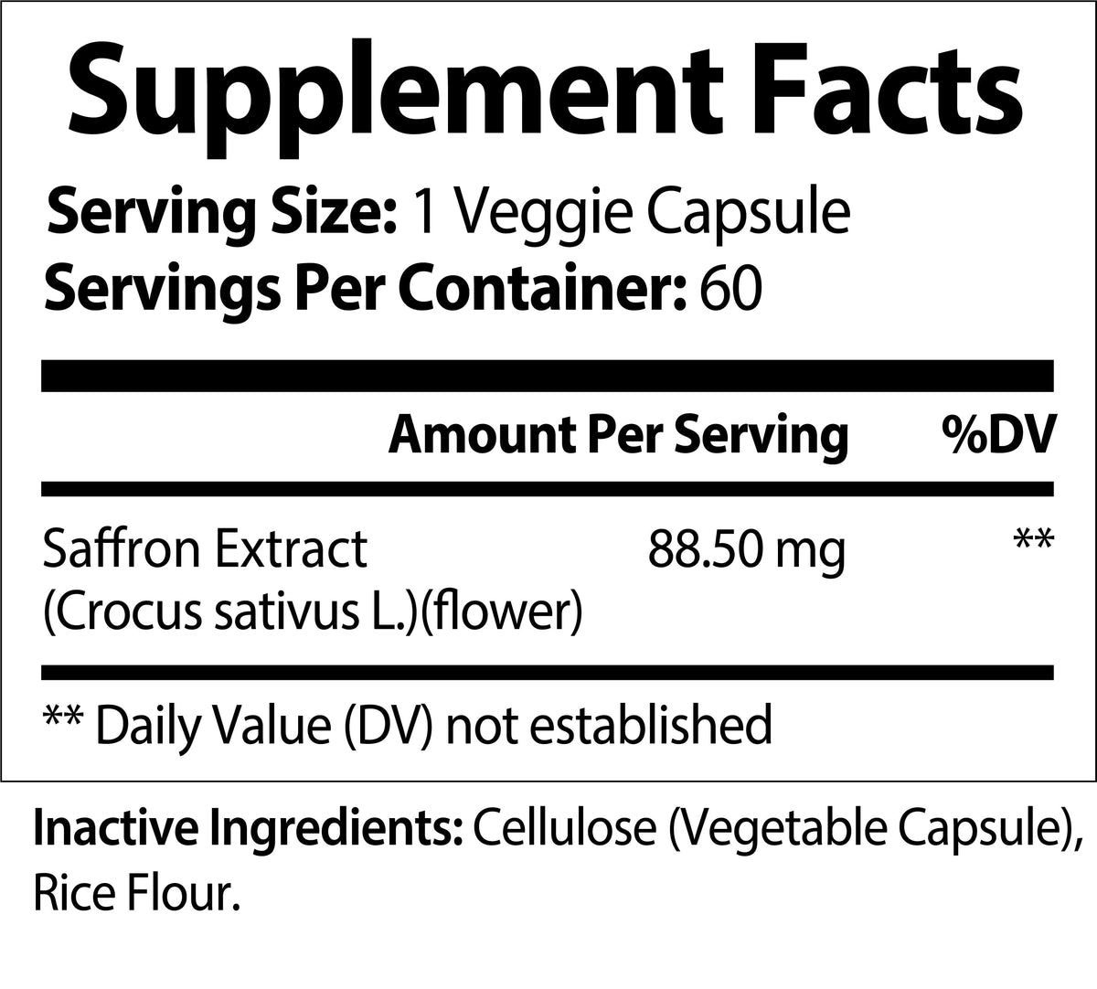Nutra Moment Saffron Pure supplement facts label, showing ingredients and nutritional information for health and beauty use.