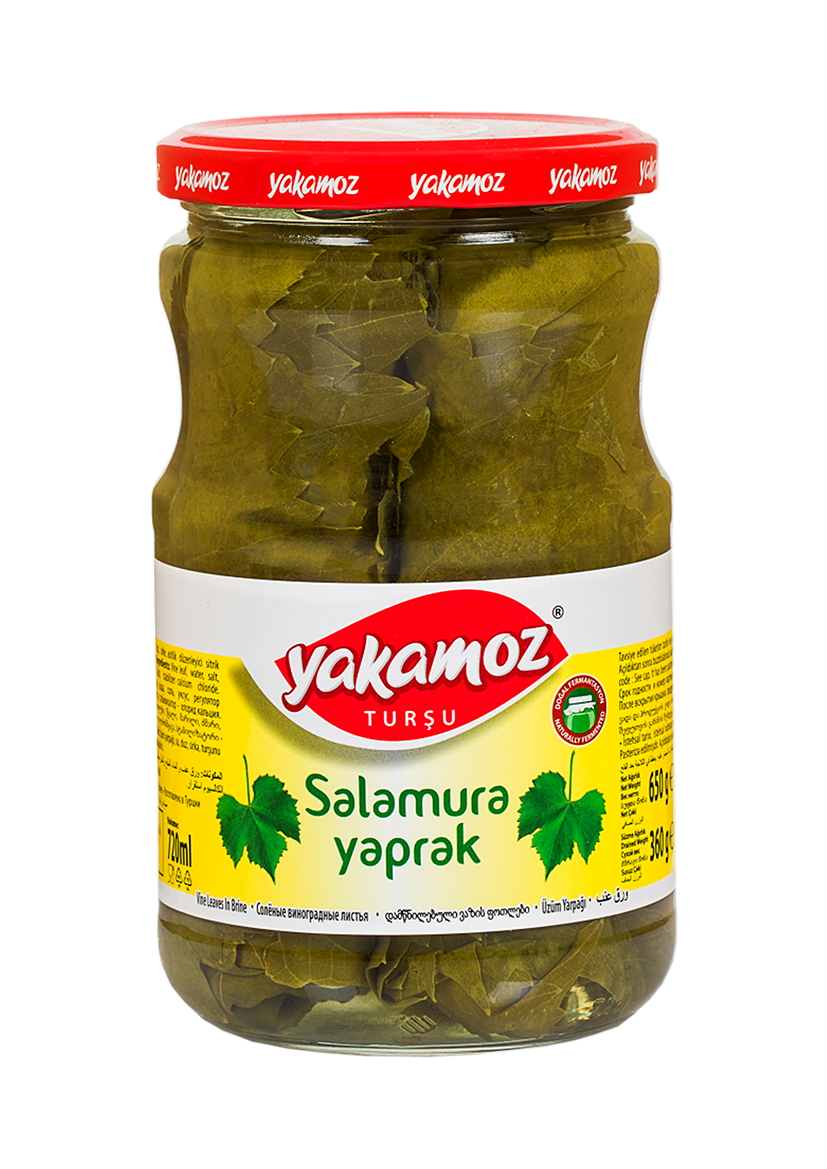 S101 Yakamoz grape leaves in a jar, used for cooking and stuffing, part of mixed spices and seasonings collection.
