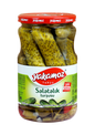 Glass jar of S101 Yakamoz cucumber pickles with fresh, crunchy cucumbers in brine, labeled as cucumber salad in a clear jar.