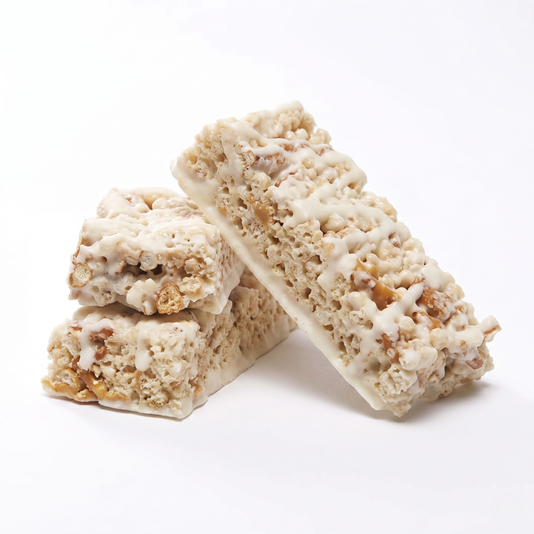 AmBari Nutrition salted toffee pretzel bar, a crunchy snack bar with salted toffee and pretzel pieces.