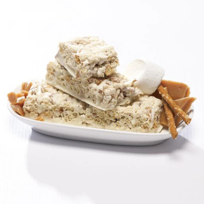 AmBari Nutrition Salted Toffee Pretzel Bar showing a protein bar with salted toffee and pretzel pieces on the packaging