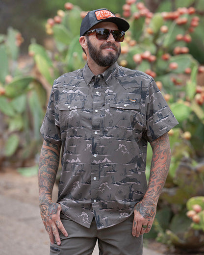 Off The Grid Surplus San Saba SS Shirt in Deadwood color, short sleeve casual shirt with button-front and chest pocket.