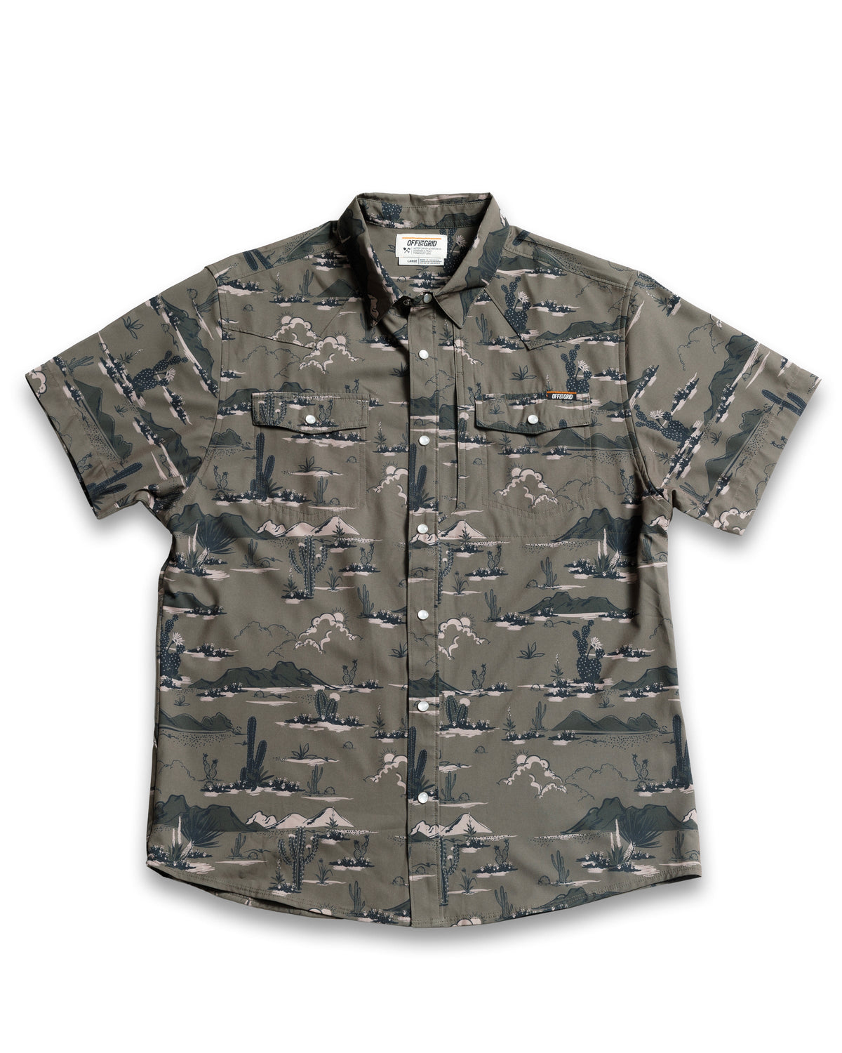 Off The Grid Surplus San Saba SS Shirt in Deadwood color, short sleeve casual shirt with rugged style and button front.
