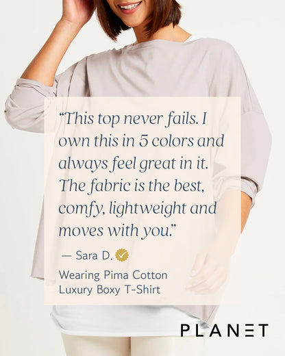 Light blue Pima cotton boxy T-shirt by PLANET by Lauren G, showcasing a relaxed fit and smooth fabric texture.
