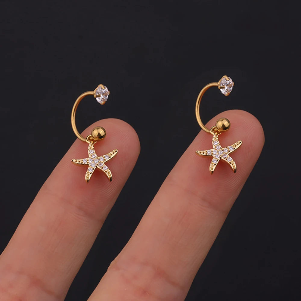 1 Pair Stainless Steel Mini CZ Drop Earring Women Moon Flower Tragus Cartilage Helix Hoop Conch Rook Daith Lobe Piercing Jewelry