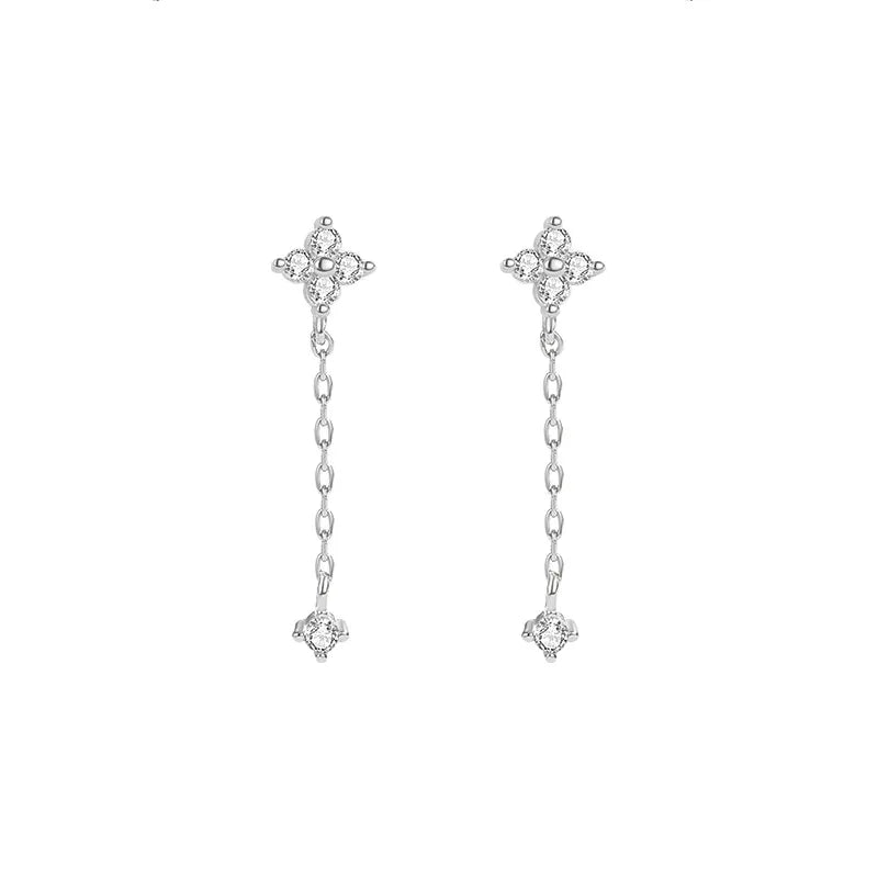 New Silver Color Inlaid Zircon Clover Tassel Earrings For Women Delicate Chain Pendant Earring Party Jewelry Accessories Gifts