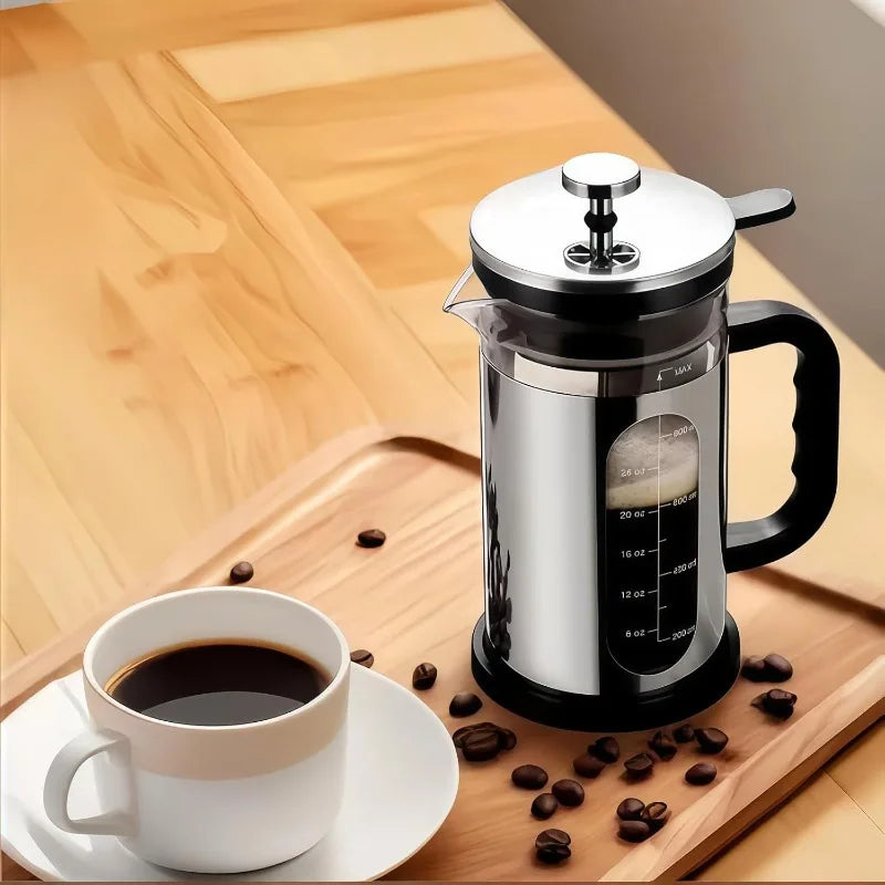 1000ml French Press Coffee Maker Durable Glass Coffee Pot with Reusable Filters Heat-resistant Household Coffee Bar Accessories