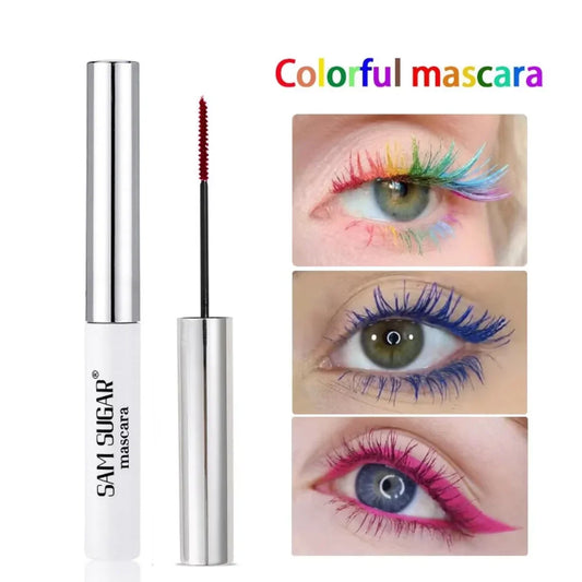 Blushimmer waterproof colored mascara with curling and lengthening formula, featuring voluminous lashes in vibrant shades.