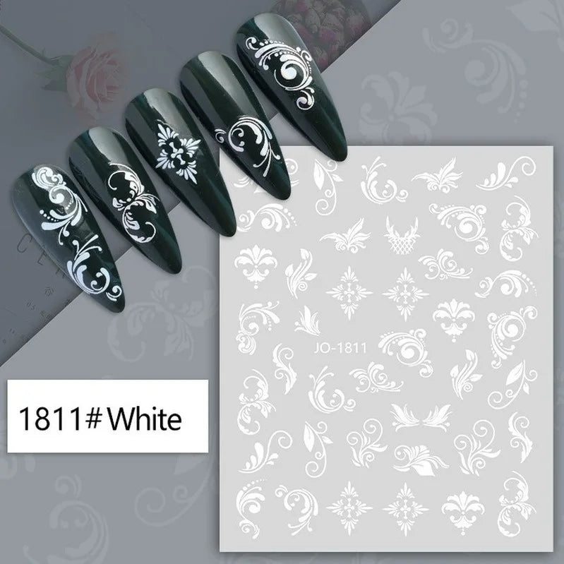 Black and white nail art sticker featuring sexy woman and girl designs for press-on nails, decorative nail decals by Blushimmer.