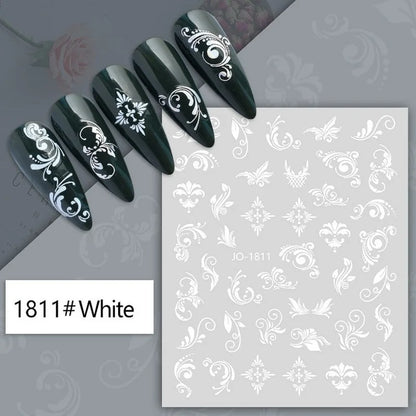Black and white nail art sticker featuring sexy woman and girl designs for press-on nails, decorative nail decals by Blushimmer.