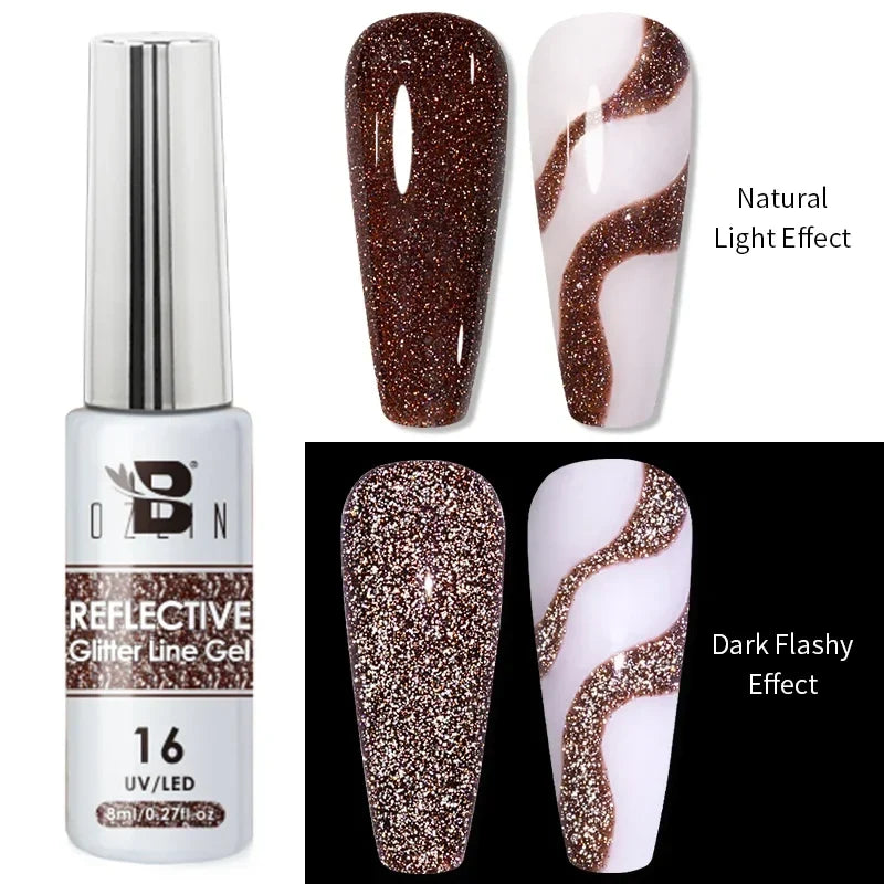 Blushimmer metallic nail gel polish in gold and silver chrome mirror finish, UV LED semi-permanent French nail art.
