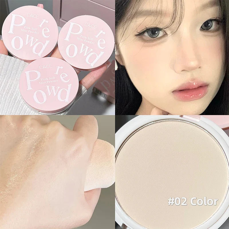 Blushimmer CACE pressed face powder with soft mist finish, three-color, long-lasting, oil control, waterproof foundation for makeup.