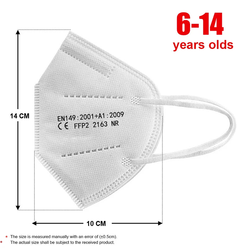 100pcs Kids FFP2 Masks CE Approved Child KN95 mascarillas fpp2 5layer Security Protection Mask Kids Face masque Color ffp2 NR