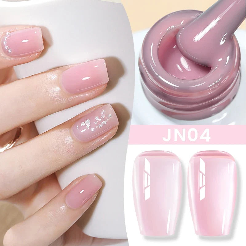 Blushimmer Born Pretty Jelly Nude Gel Nail Polish 10ml in light pink peach, translucent UV cure gel for nail art at home