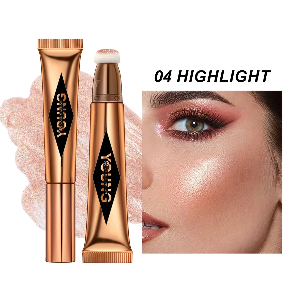 Blushimmer Young Vision air cushion powder blusher stick in six colors, high gloss liquid rouge makeup product with smooth application.