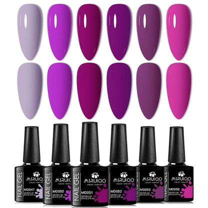 Blushimmer 6-piece nail gel polish set featuring vibrant semi-permanent UV gels for all-season manicures and nail art.