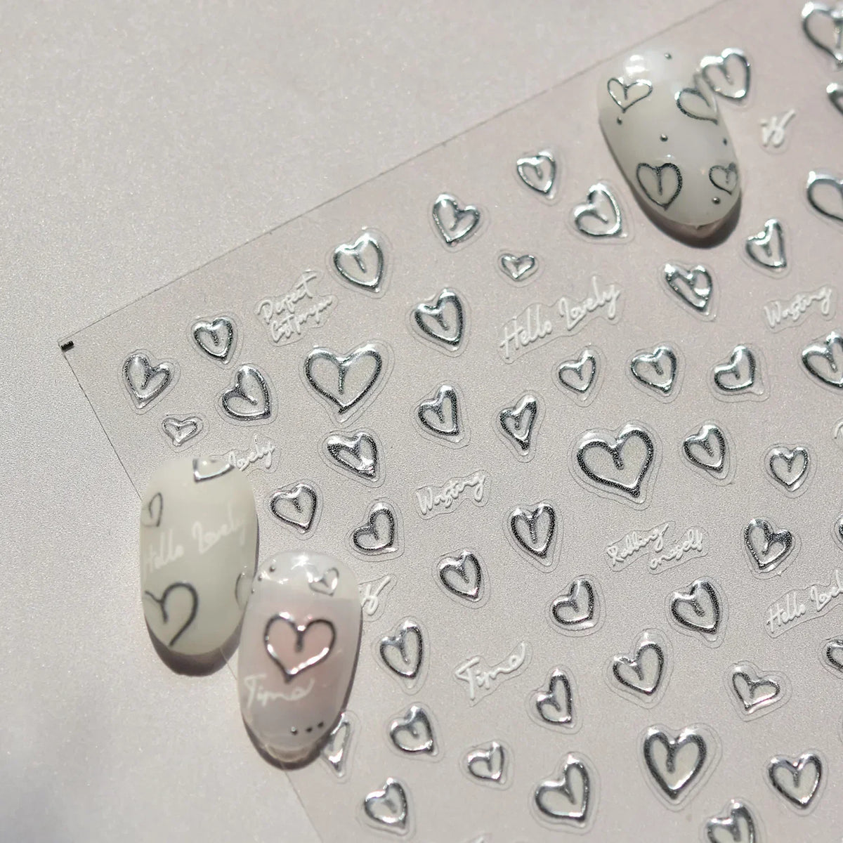 Colorful Cat's Eye 5D gradient European love heart gem nail art stickers with crystal geometric design for manicure decoration.