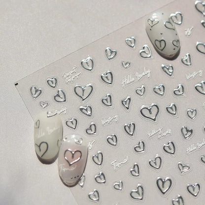 Colorful Cat's Eye 5D gradient European love heart gem nail art stickers with crystal geometric design for manicure decoration.