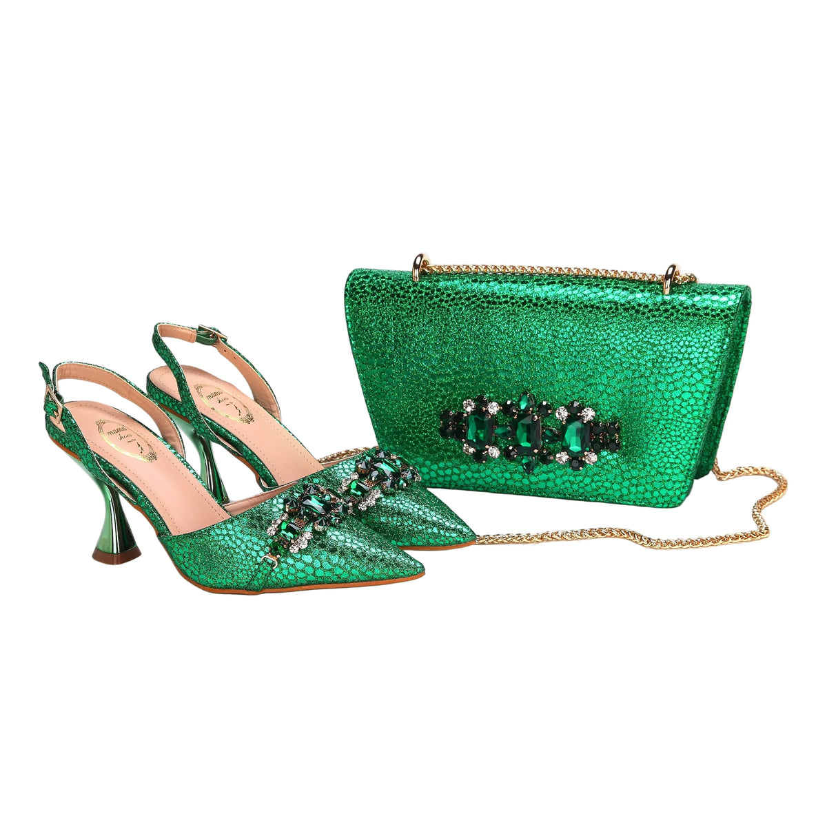 Elegant women's shoes and matching bag set by EdleessFashion featuring pointed toe shoes and stylish handbag.
