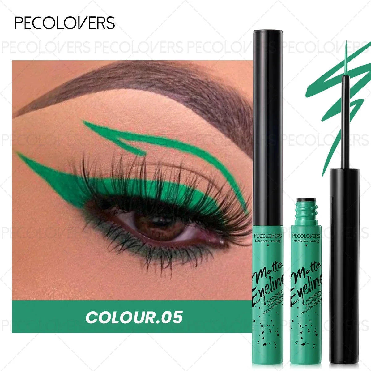 Colorful liquid waterproof eyeliner by Blushimmer with precise line, high pigment, quick dry formula, ideal for holiday parties.