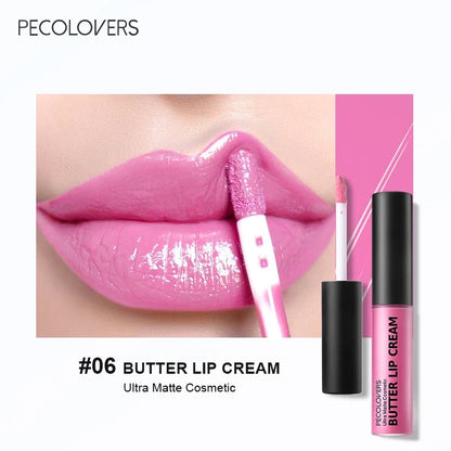 Blushimmer waterproof liquid lipstick in shade 21 with vitamin E, featuring a lip gloss and plumper in a makeup set.