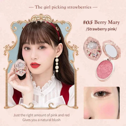 Blushimmer Flower Knows Strawberry Rococo embossed blush palette with pink and berry tones, professional 5g blusher powder for makeup.