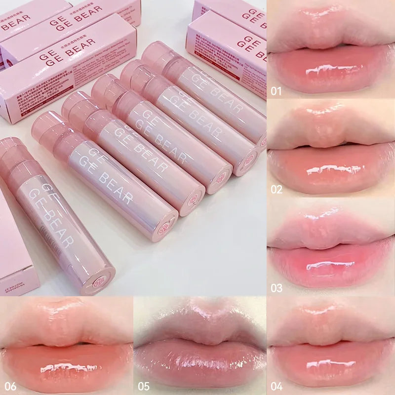 Blushimmer Gege Bear Water Gel Lip Gloss with hydrating formula, clear shine, long-lasting color, and natural finish.