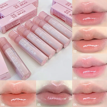 Blushimmer Gege Bear Water Gel Lip Gloss with hydrating formula, clear shine, long-lasting color, and natural finish.