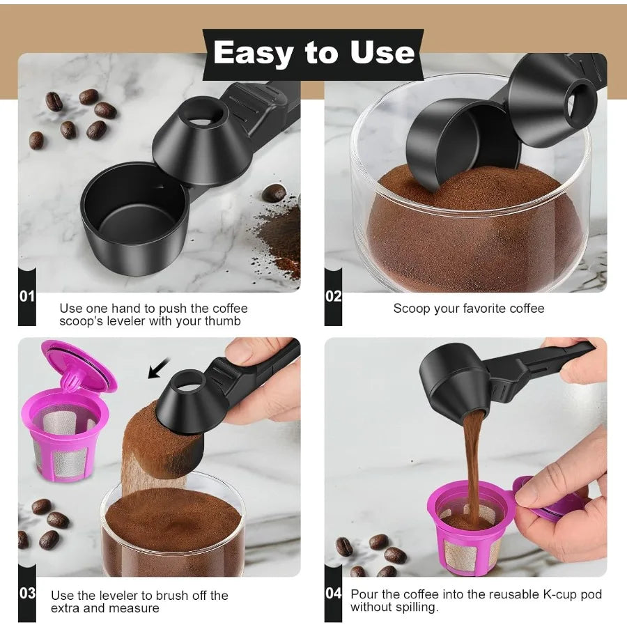 Coffee Scoop Funnel for Reusable K Cup Refillable Coffee Pods with 2 Tablespoon Capacity Measuring Spoon with Integrated Funnel