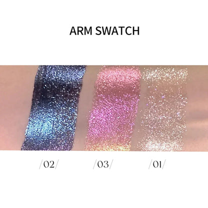 Girlcult Hallucination Liquid Eyeshadow by Blushimmer with fine glitter, metallic shine, iridescent shift, and eye highlighting effect.