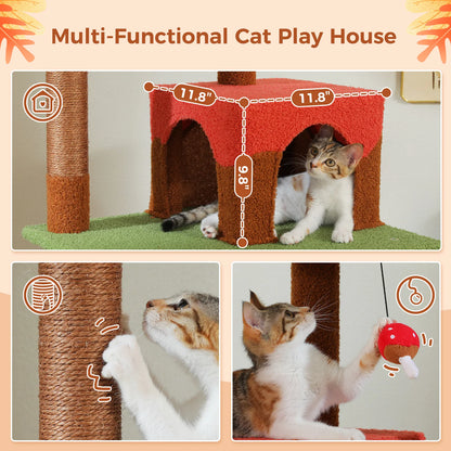 Large multi-level Aiwang Pet Products cat tree with scratching posts, removable scratcher, hammock, and mushroom-shaped condo for indoor cats.