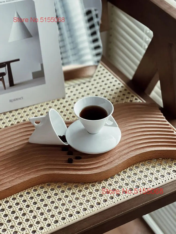 Artistic Creative Cone Espresso Coffee Mug And Tray Set Black Coffee Cup Demitasse For Cafe Bone China ESPRESSO SHOT Tea Tumbler