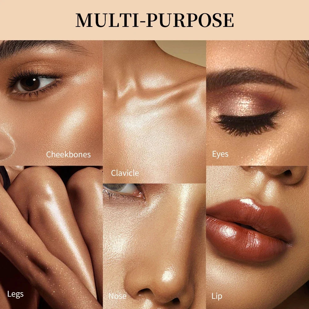 Blushimmer face highlighter powder with shimmering baked formula for a silky glow, long-lasting and waterproof makeup contouring.