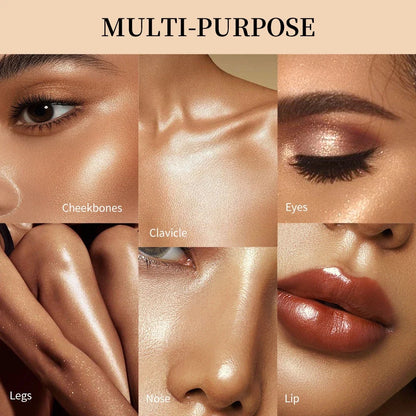 Blushimmer face highlighter powder with shimmering baked formula for a silky glow, long-lasting and waterproof makeup contouring.