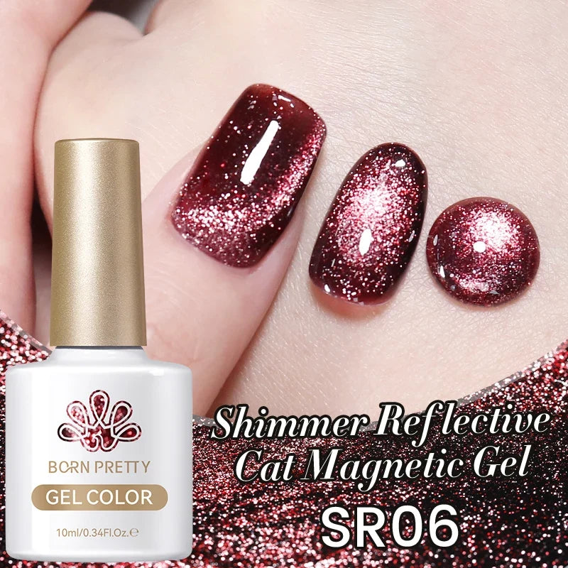 Silver reflective cat magnetic gel nail polish by Blushimmer with crystal glitter, UV and LED soak-off nail art gel.