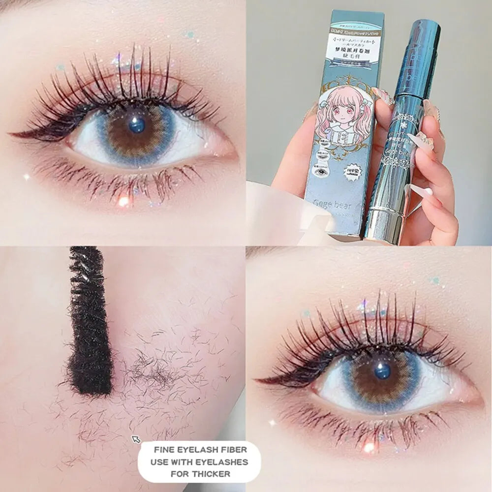 Close-up of Blushimmer Gege Bear Dream Party Curly Black Sunflower Mascara with thick, volumizing eyelashes and cute design.