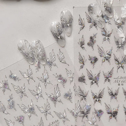 Blushimmer Jelly Butterfly 5D nail art sticker with rhinestones and shiny insect design for DIY manicure decoration.