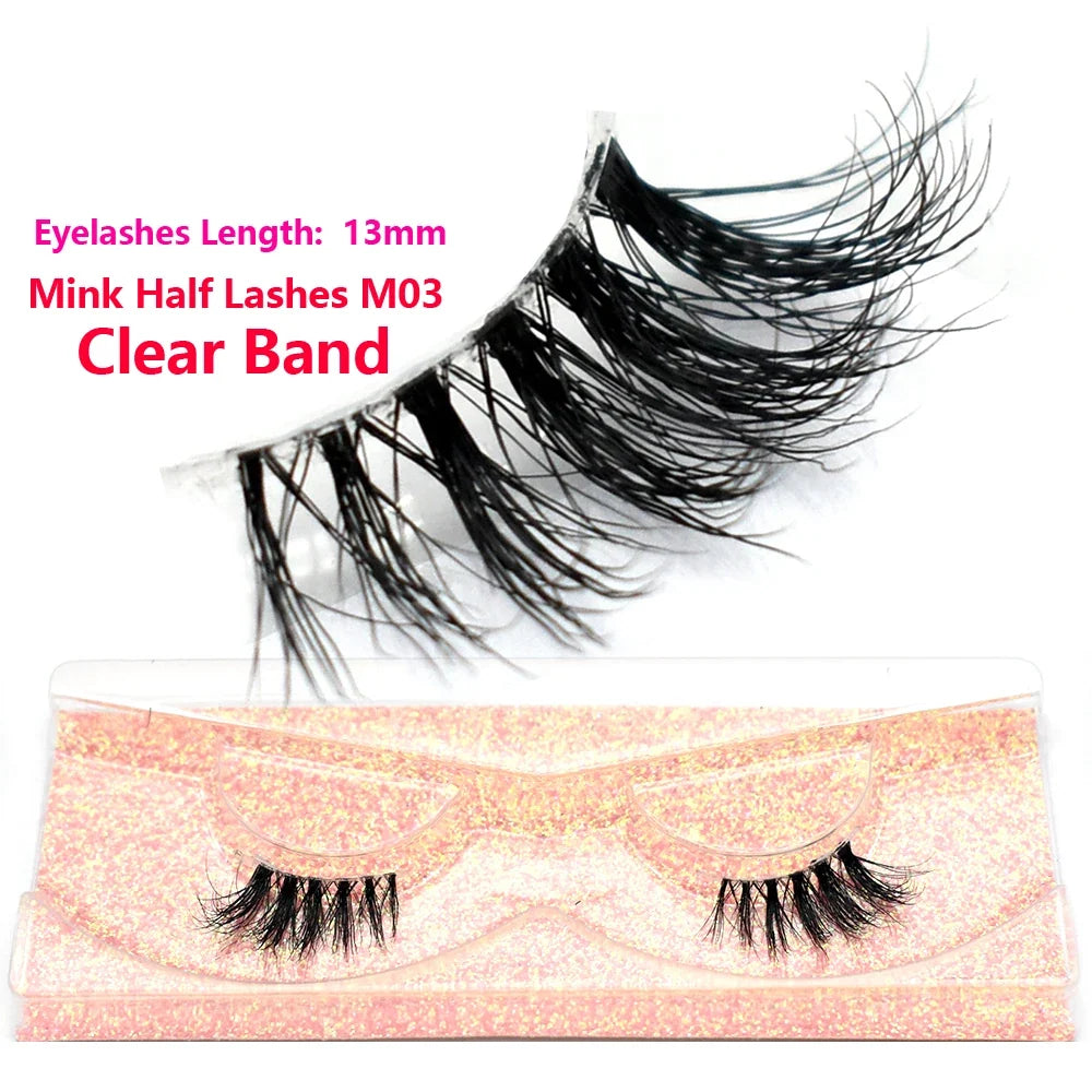 Blushimmer 3D Mink Fluffy Half False Eyelashes with clear band, natural, lightweight, and reusable short eye strip lash extension.